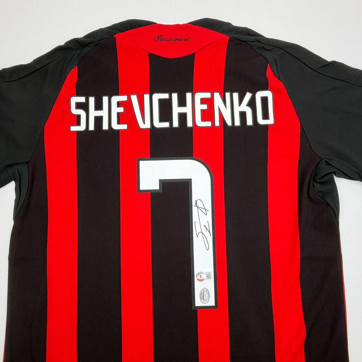 Autographed/Signed Andriy Shevchenko AC Milan Soccer Jersey Beckett BAS COA
