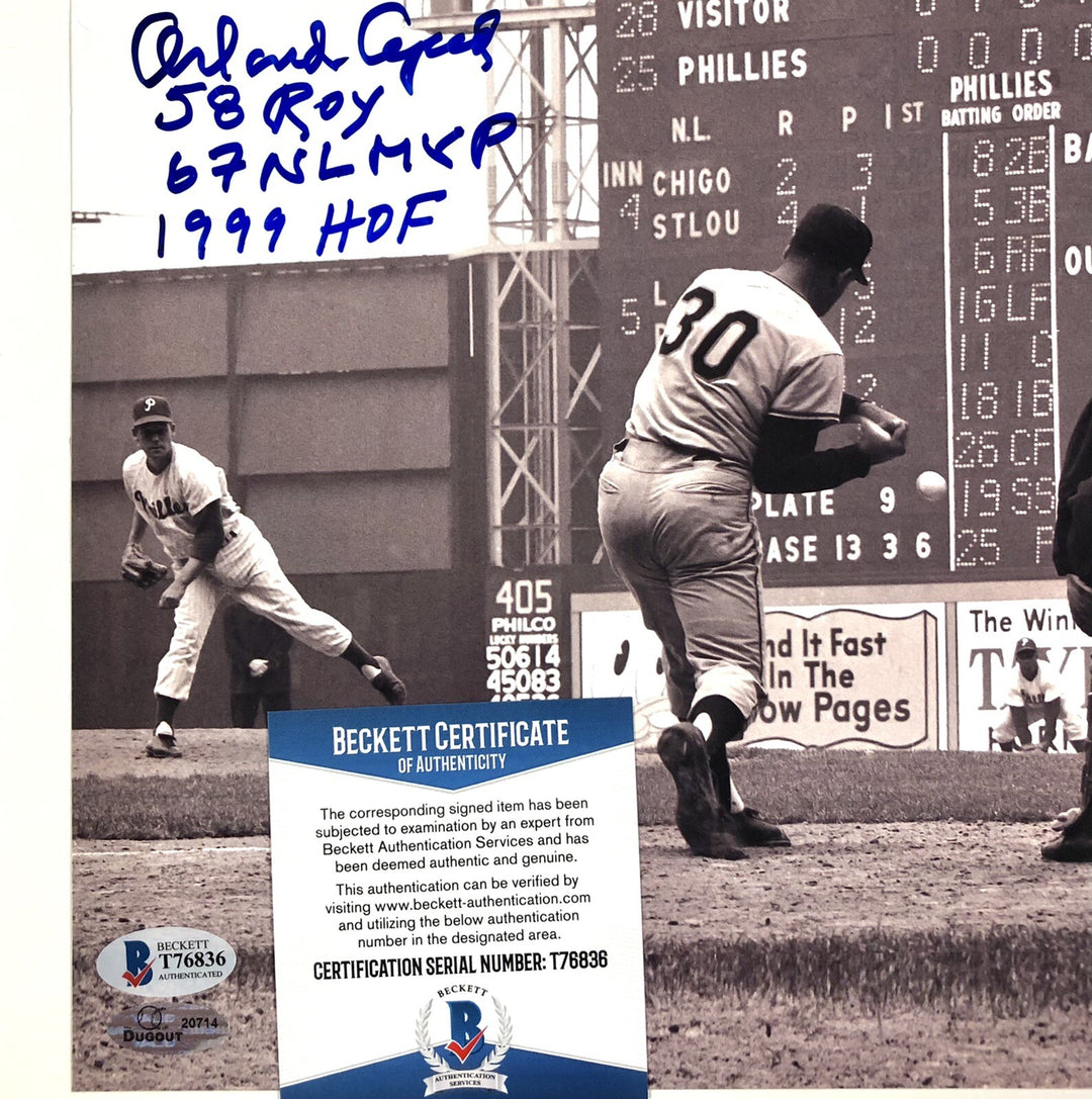 Orlando Cepeda "ROY" "MVP" “HOF" signed Giants stat 8x10 Photo BAS COA Beckett