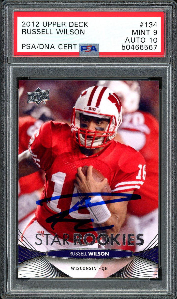 Russell Wilson Auto 2012 Upper Deck RC 134 Seahawks Auto 10 Card Mint 9 PSA/DNA