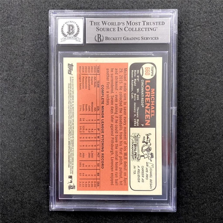 Michael Lorenzen signed 2015 Topps Heritage #660 card RC Beckett BAS 10 Auto