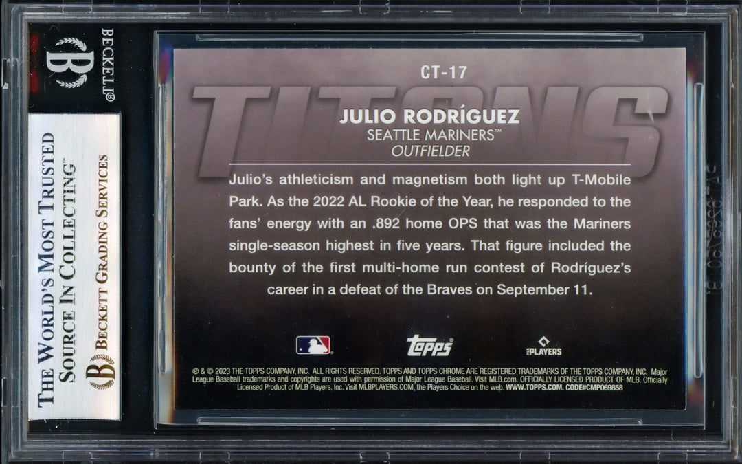 Julio Rodriguez Auto Signed 2023 Topps Chrome Titans Card CT-17 Mariners Beckett