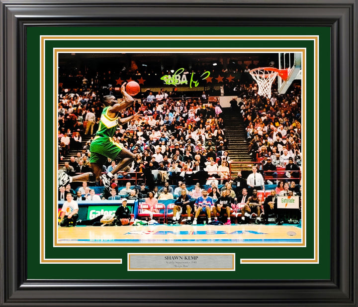 Shawn Kemp Signed Framed 16x20 Photo Supersonics Slam Dunk Contest MCS Holo