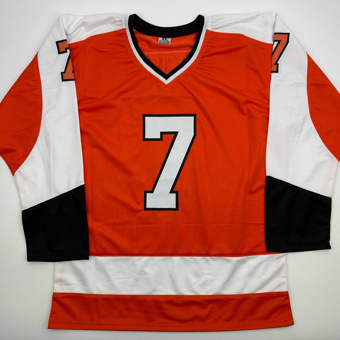 Autographed/Signed Bill Barber HOF 90 Philadelphia Orange Jersey Beckett BAS COA
