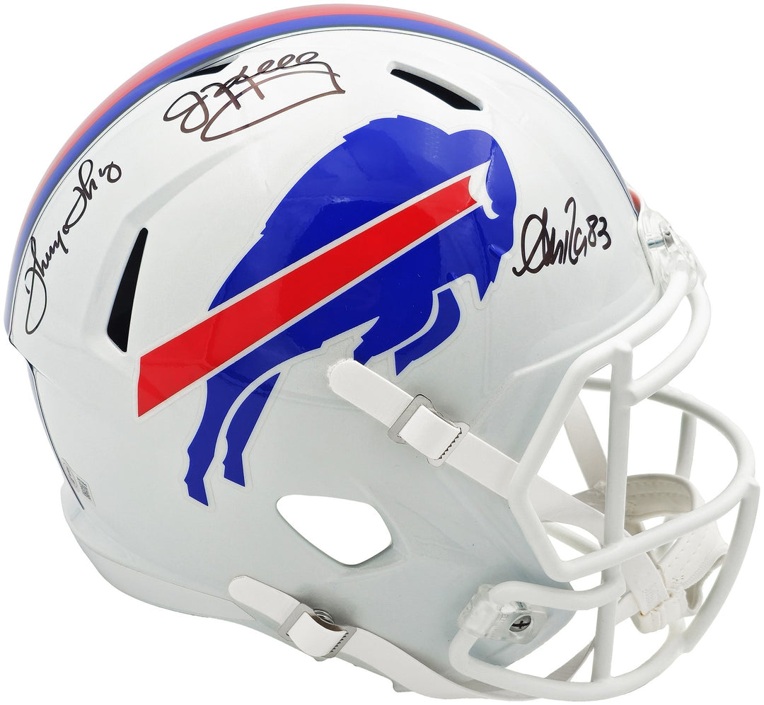 Jim Kelly, Thurman Thomas, Reed Auto Bills Greats White Full Size Rep Helmet BAS