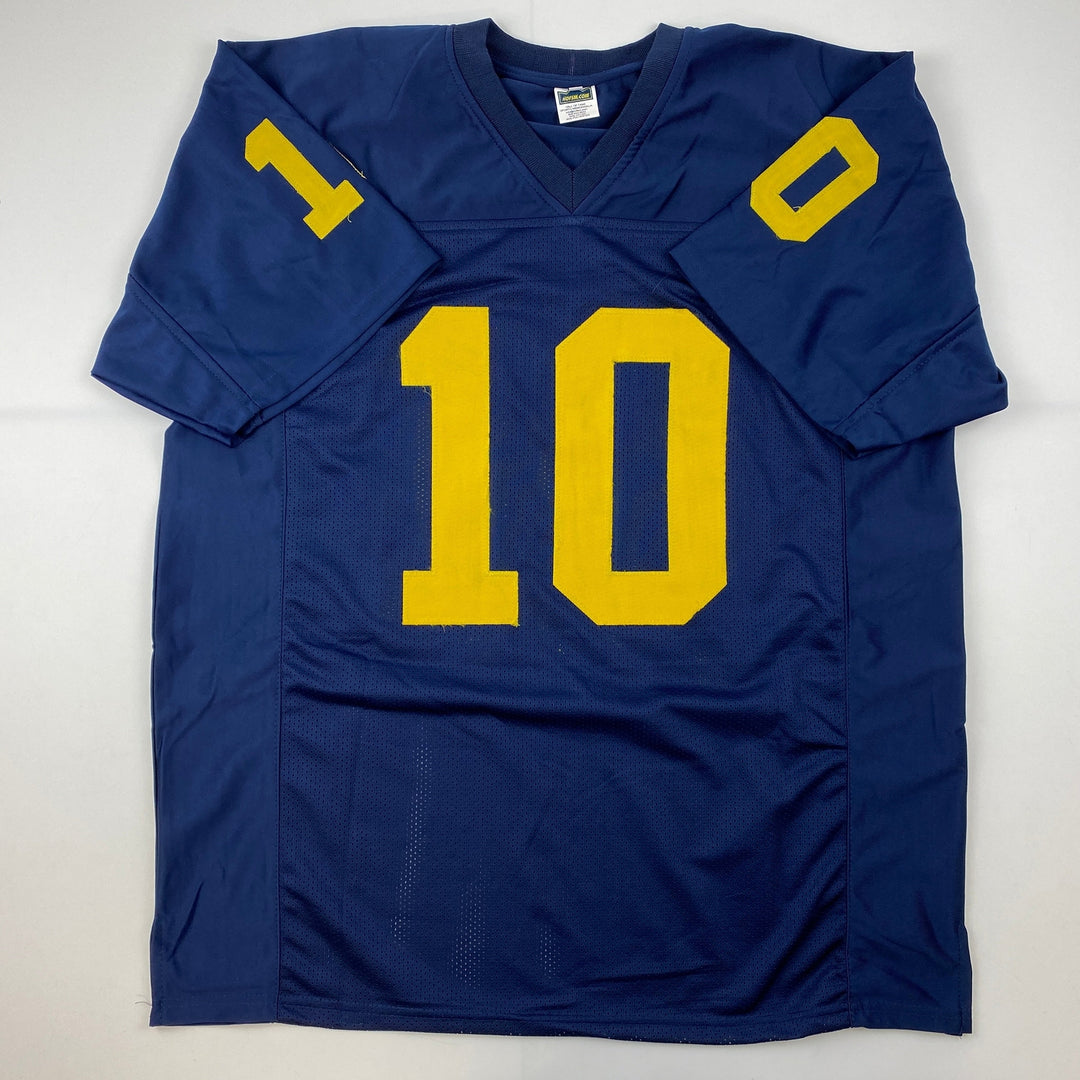 Facsimile Autographed Tom Brady Michigan Blue Reprint Laser Jersey Size Men's XL