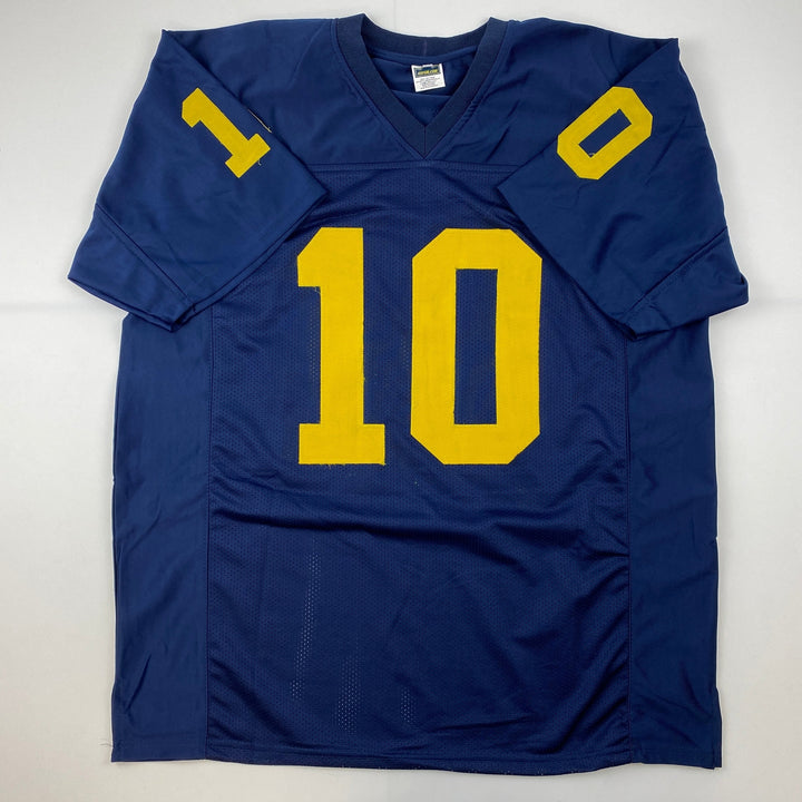Facsimile Autographed Tom Brady Michigan Blue Reprint Laser Jersey Size Men's XL