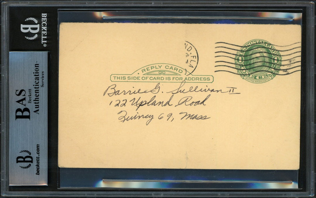 Fred Hutchinson Signed 3.25x5 Government Postcard Tigers "Best Wishes" Beckett