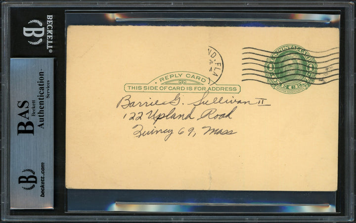 Fred Hutchinson Signed 3.25x5 Government Postcard Tigers "Best Wishes" Beckett