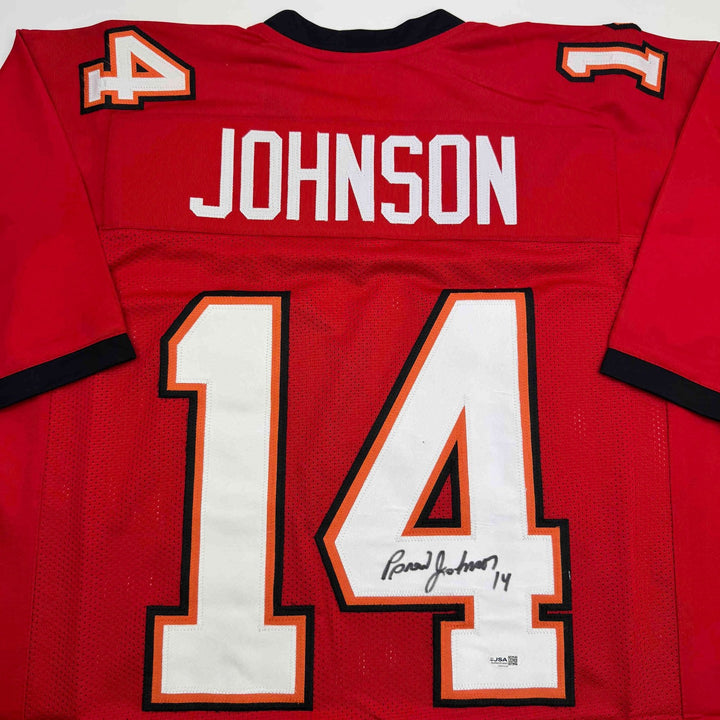 Autographed/Signed Brad Johnson Tampa Bay Red Jersey Beckett BAS COA