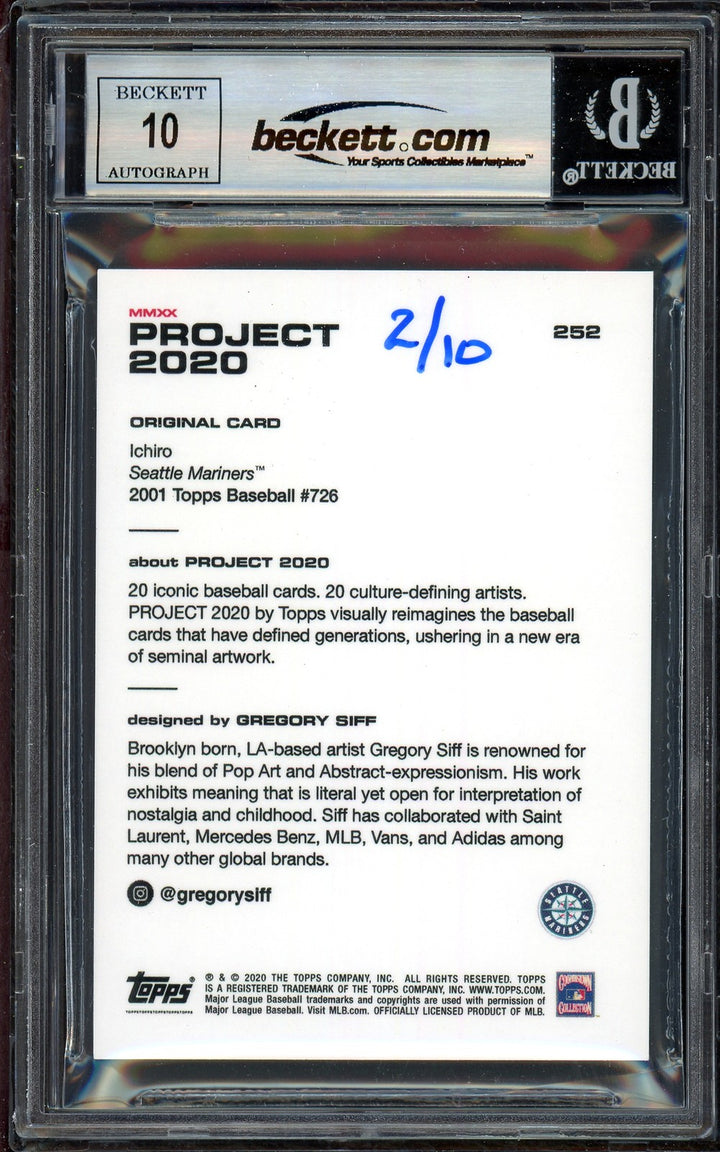 Ichiro Suzuki Auto Topps Project 2020 Gregory Siff Card 252 Sig 10 /10 BAS
