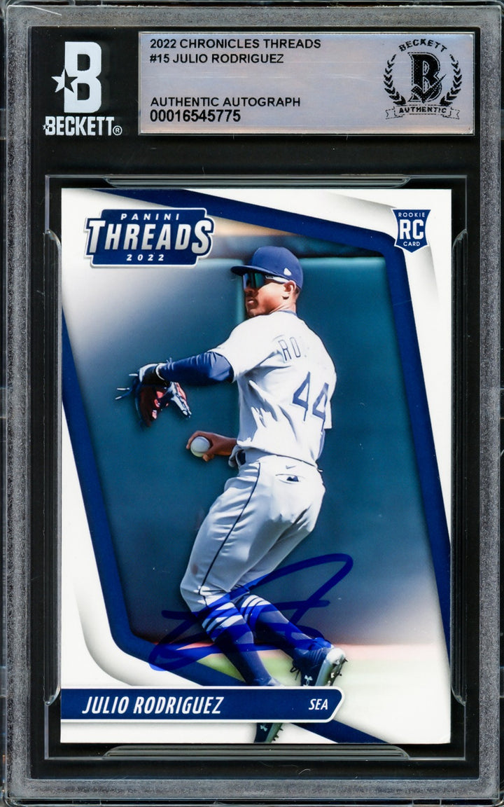 Julio Rodriguez Signed 2022 Panini Threads RC #15 Seattle Mariners Beckett
