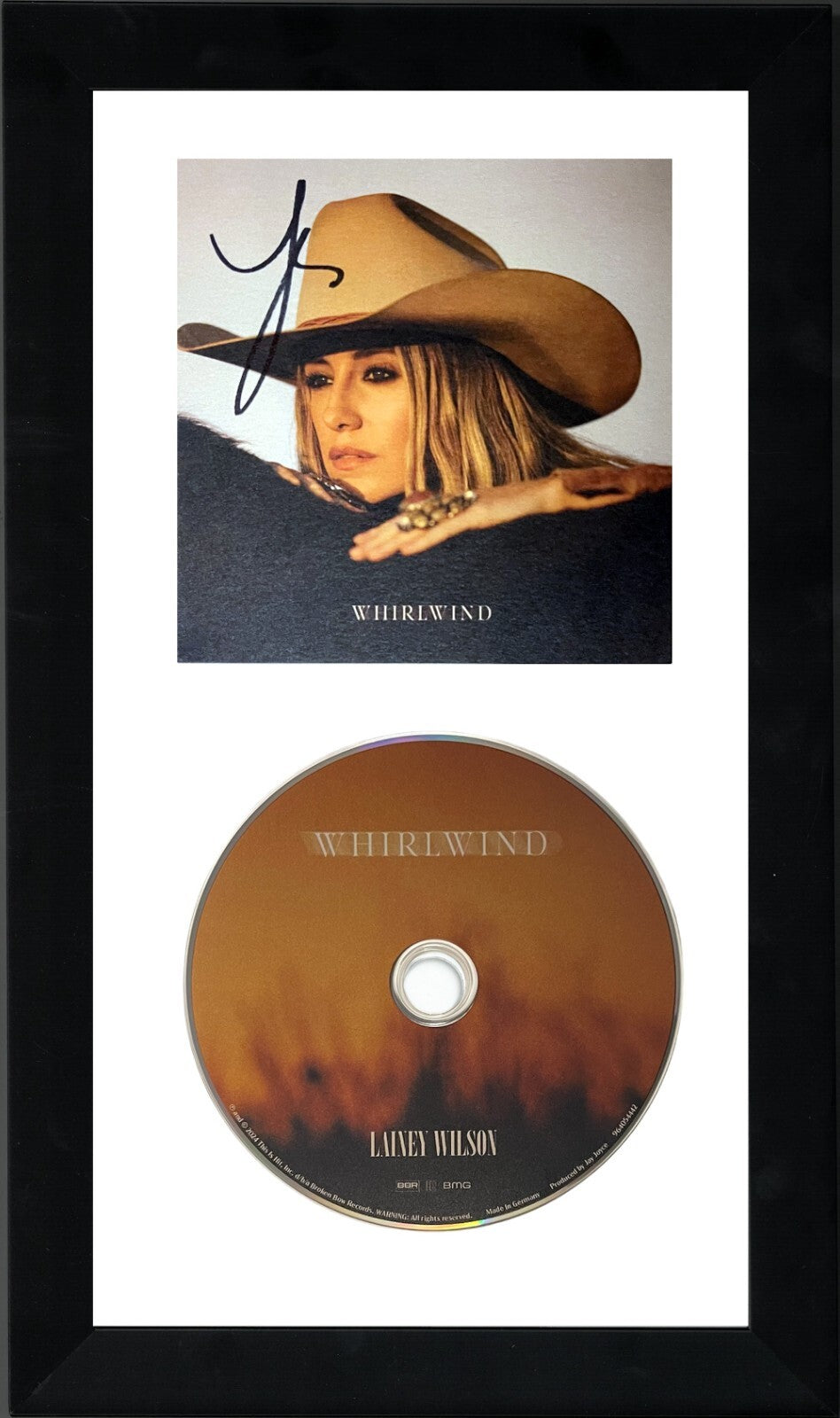 Lainey Wilson signed 2024 Whirlwind 4.75”x4.75 “ Art Card CD Framed 6.5X12"- COA