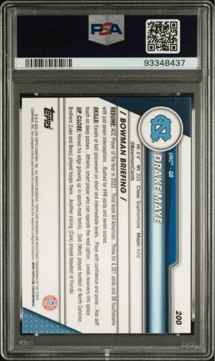 Graded 2023 Topps Bowman U Sapphire Drake Maye #200 Rookie Card PSA 10