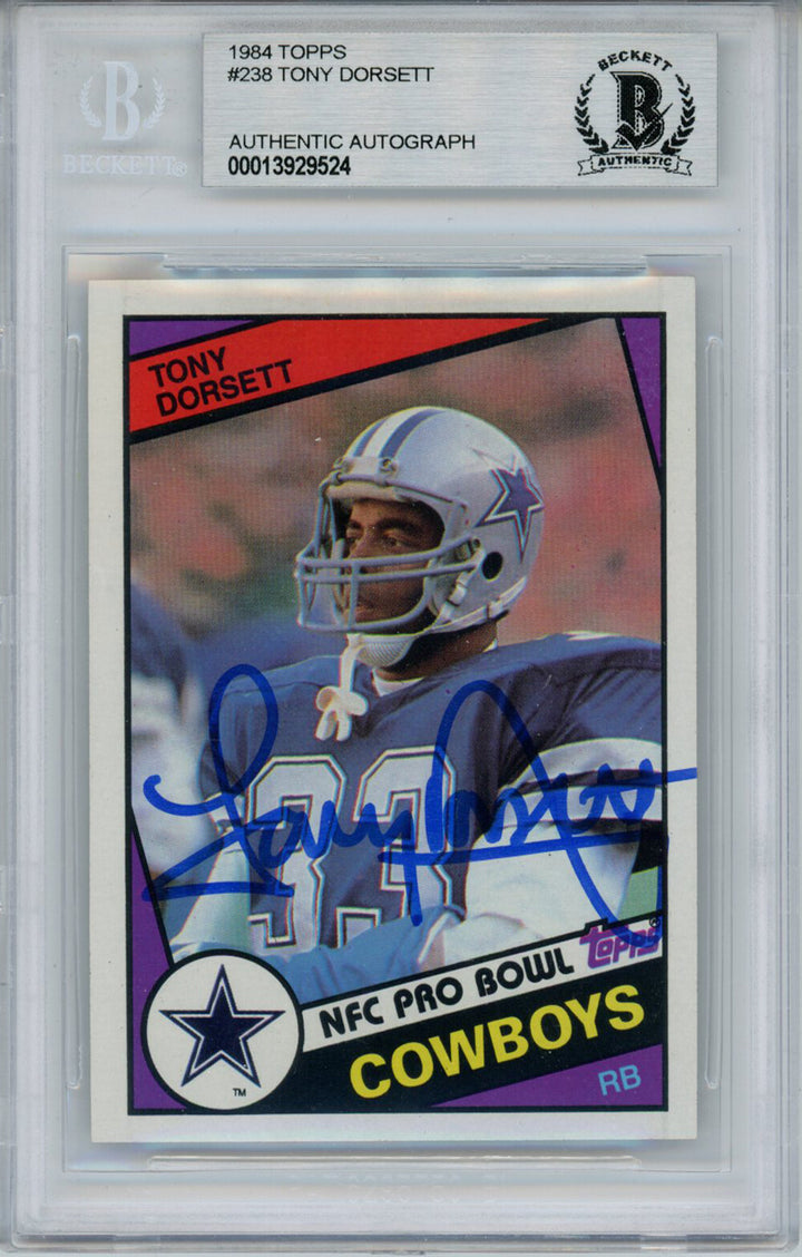 Tony Dorsett Autographed 1984 Topps #238 Trading Card Beckett Slab 34025