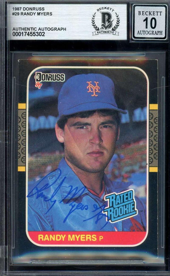 Randy Myers Gem Mint 10 Beckett BAS Signed 1987 Donruss Autograph
