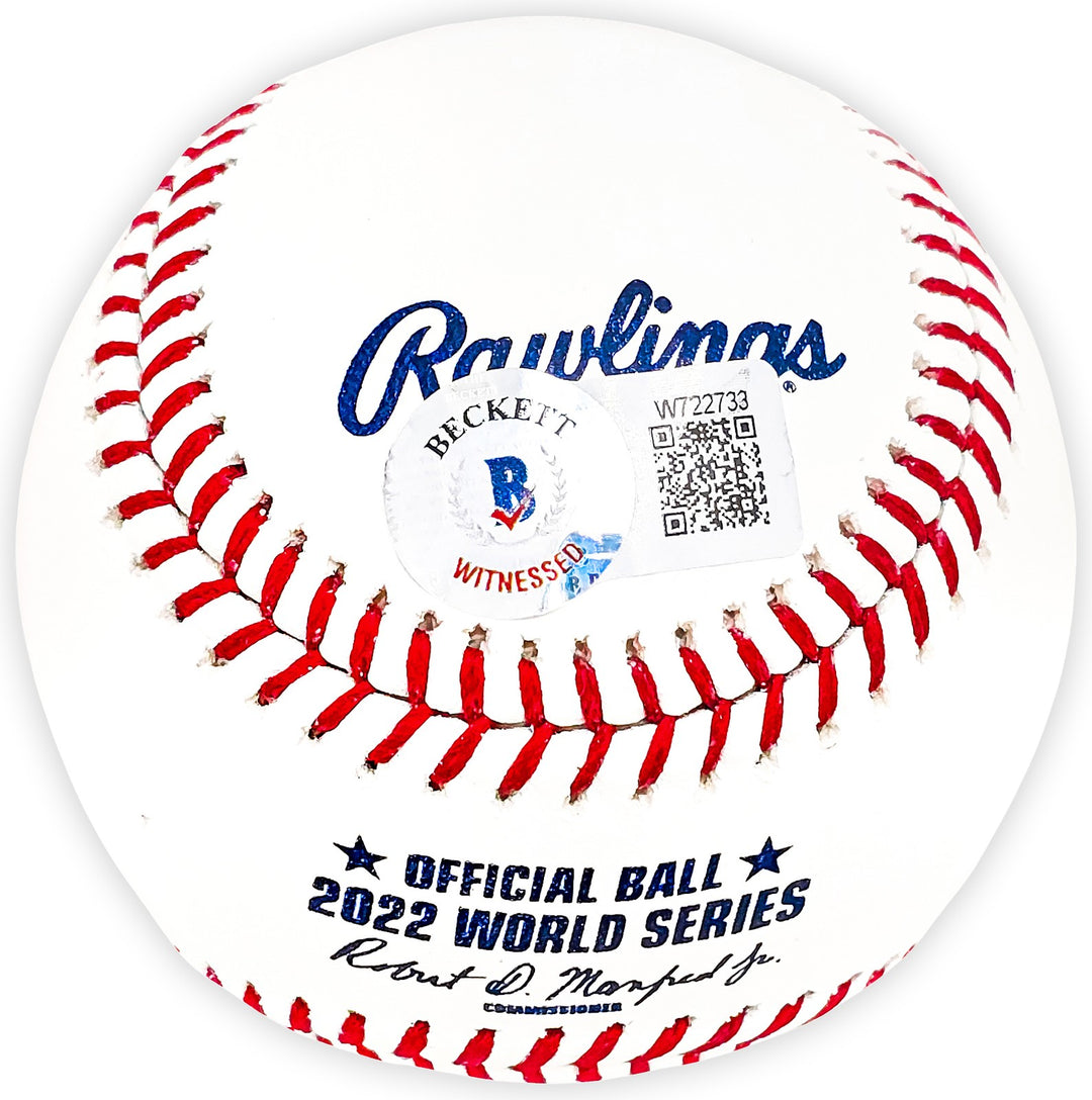 Rafael Montero Signed Official 2022 WS Logo MLB Baseball Astros Beckett Witness