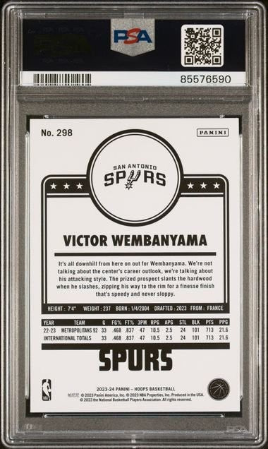 Graded 2023 Panini Hoops Victor Wembanyama #298 Rookie RC Card PSA 10