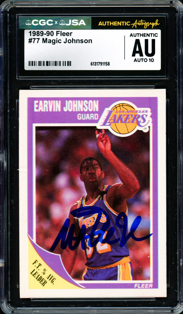 Magic Johnson Signed 1989-90 Fleer Card #77 Lakers Sig GM 10 CGC x JSA
