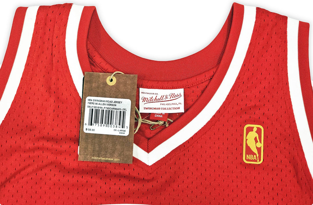 76ers Allen Iverson Auto Red AUTH Mitchell Ness 96 HWC Swingman Jersey XXL BAS