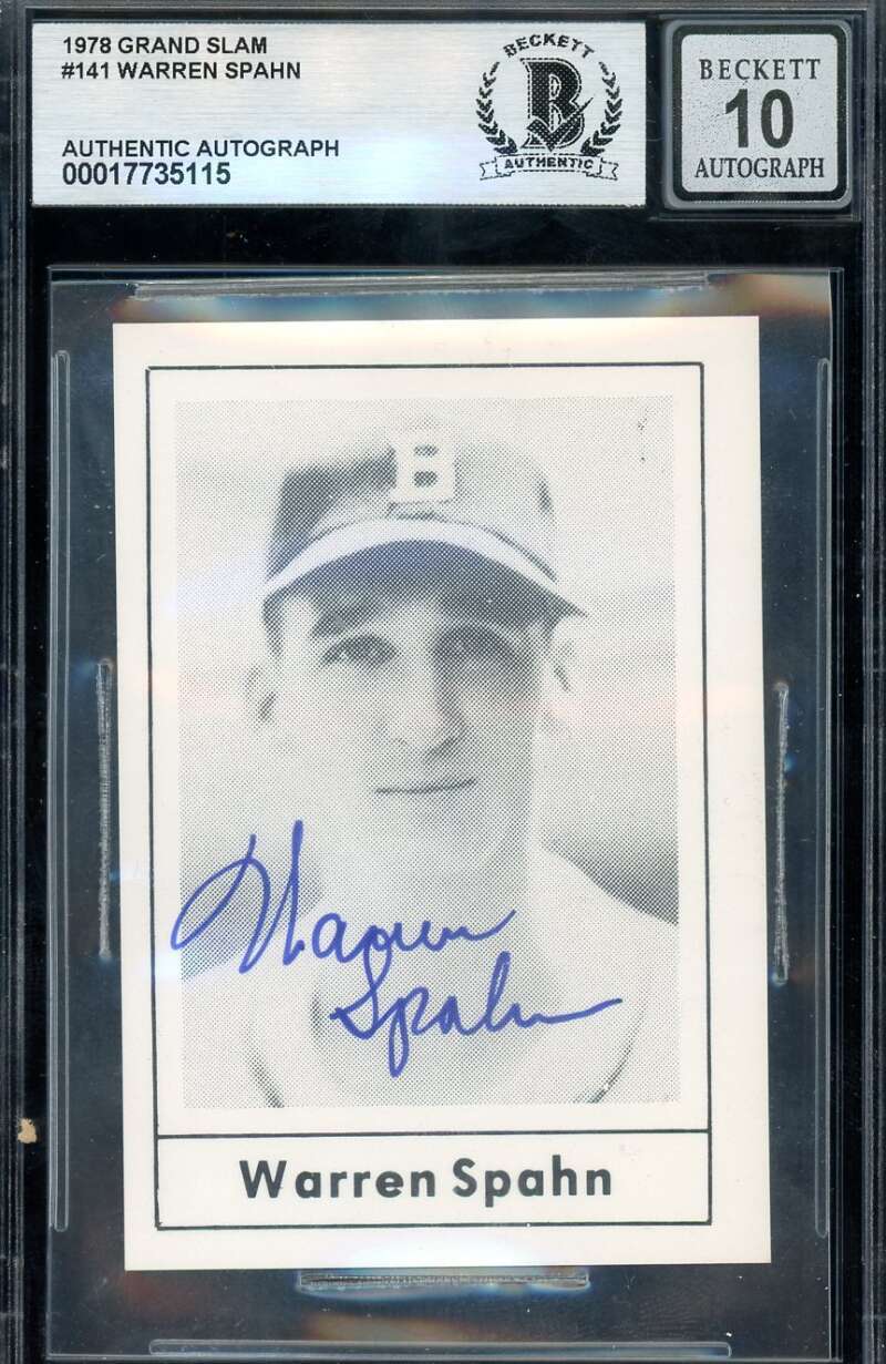 Warren Spahn Gem Mint 10 Beckett BAS Signed 1978 Grand Slam Autograph