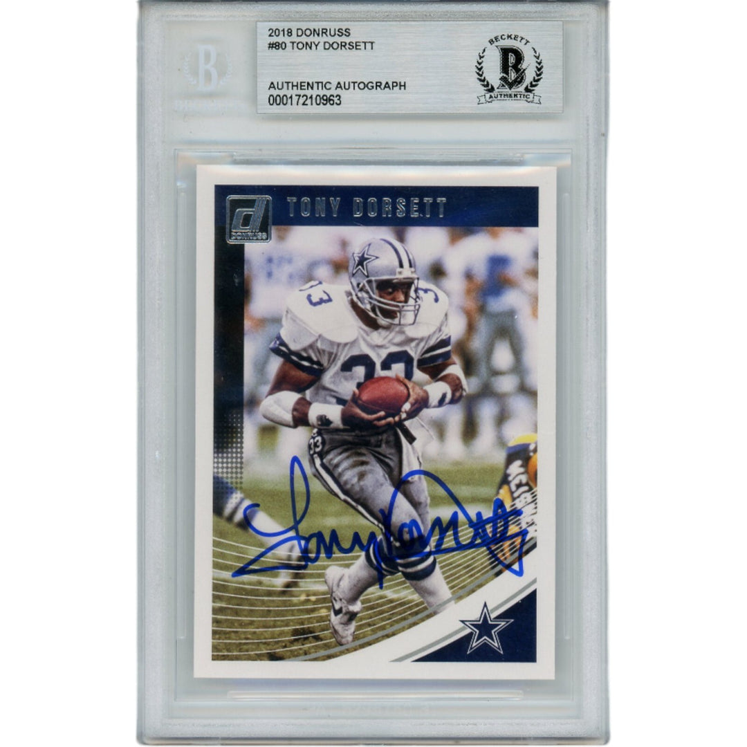 Tony Dorsett Autographed 2018 Donruss 80 Slabbed Trading Card Beckett 45897