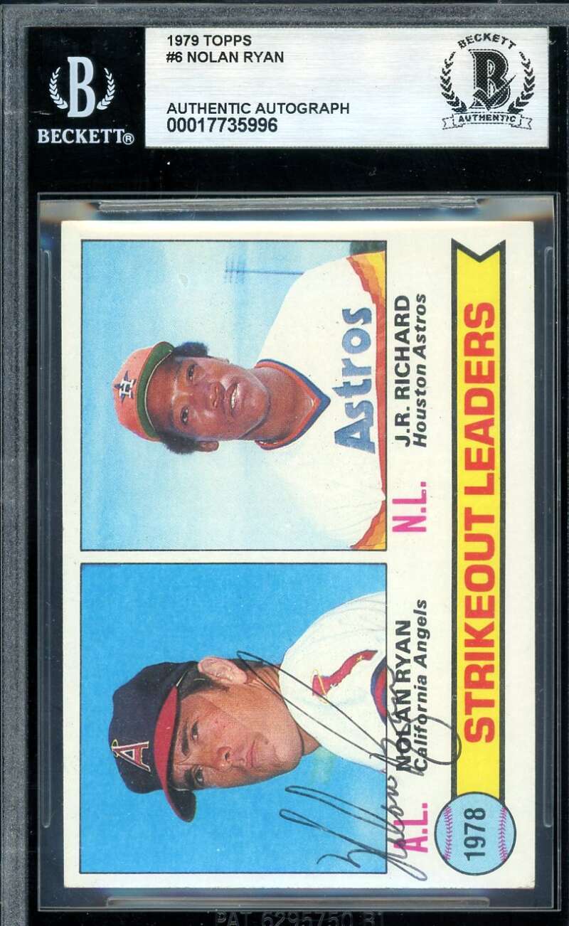 Nolan Ryan Beckett BAS Vintage Signed 1979 Topps 1978 Leaders Autograph