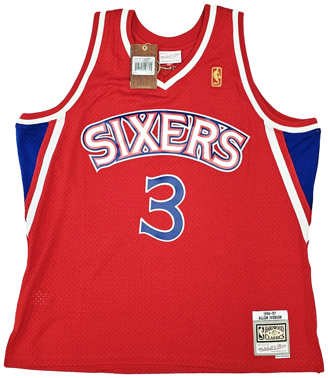 76ers Allen Iverson Auto Red AUTH Mitchell Ness 96 HWC Swingman Jersey XXL BAS