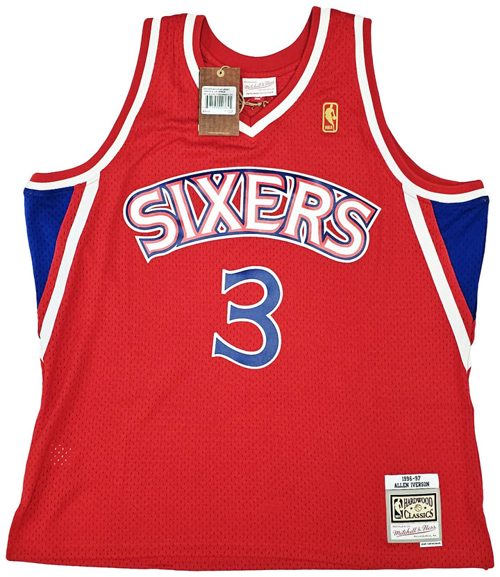 76ers Allen Iverson Auto Red AUTH Mitchell Ness 96 HWC Swingman Jersey XXL BAS
