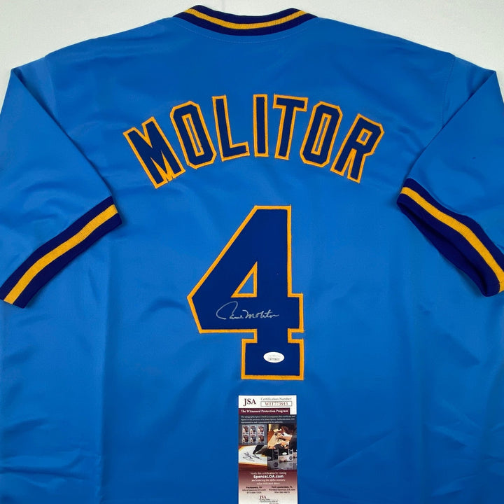 Autographed/Signed Paul Molitor Milwaukee Blue Baseball Jersey JSA COA Auto