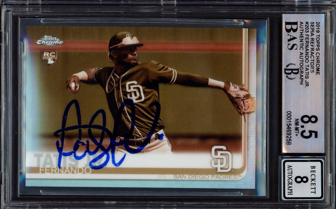 Fernando Tatis Jr Auto 2019 Topps Chrome Sepia Refractor RC 203 BGS 8.5 Sig8 BAS
