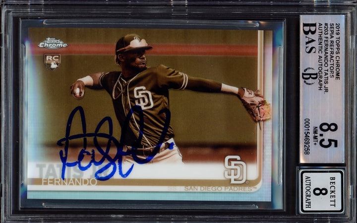 Fernando Tatis Jr Auto 2019 Topps Chrome Sepia Refractor RC 203 BGS 8.5 Sig8 BAS