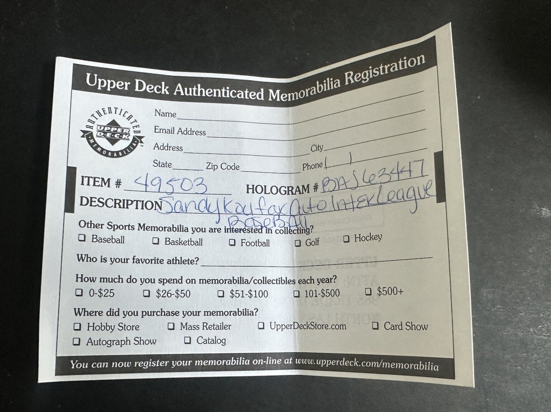 Sandy Koufax Signed Official Mlb Baseball Hof Auto Upper Deck Uda Coa W/ Case