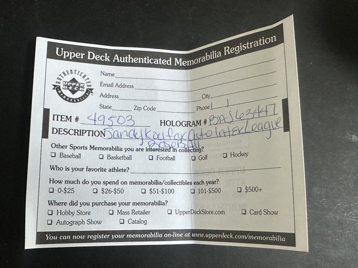 Sandy Koufax Signed Official Mlb Baseball Hof Auto Upper Deck Uda Coa W/ Case