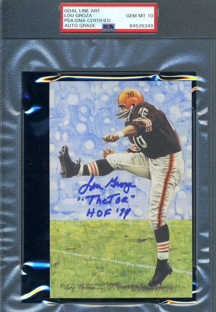 Lou Groza Gem Mint 10 PSA DNA Signed Goal Line Art Card GLAC Autograph