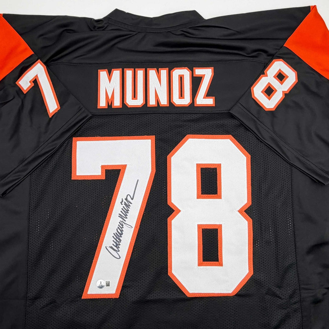 Autographed/Signed Anthony Munoz HOF 98 Cincinnati Black Jersey JSA COA