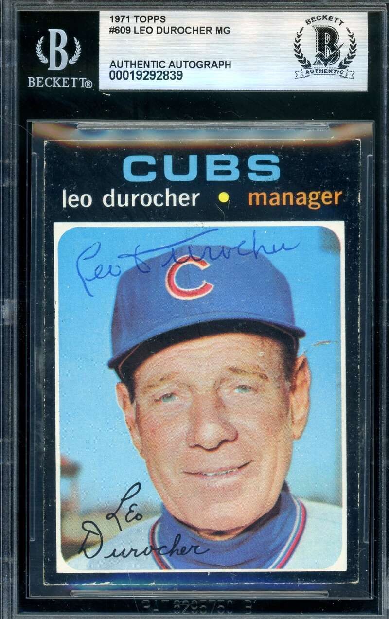 Leo Durocher Beckett BAS Vintage Signed 1971 Topps Autograph Cubs