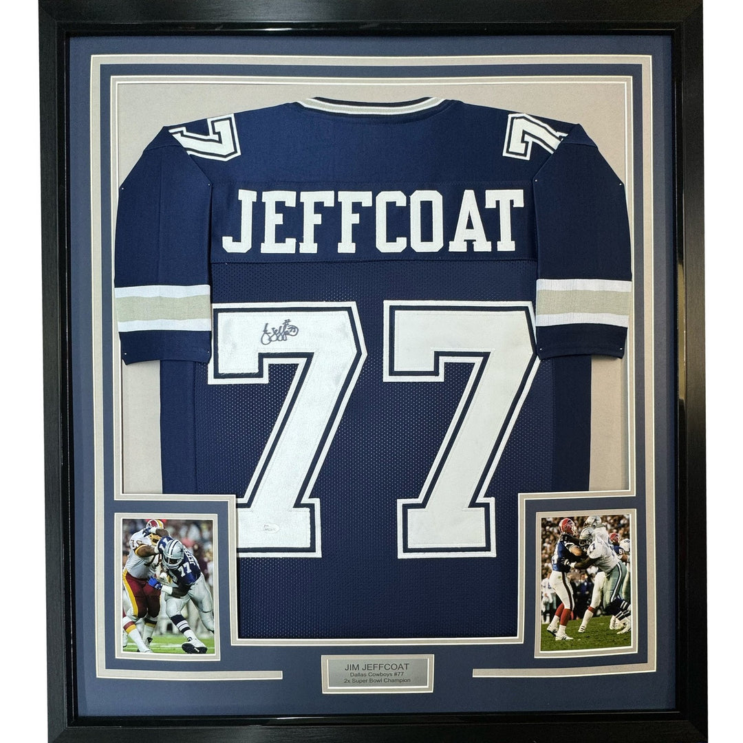 FRAMED Signed JIM JEFFCOAT 35x39 Dallas Blue Jersey JSA COA Auto