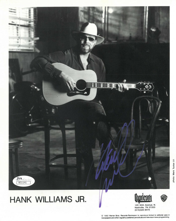 Hank Williams, Jr. signed Warner Bros/Capricorn Records B&W 8X10 Photo- JSA