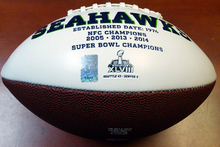 Russell Wilson Signed White Logo Football Seattle Seahawks RW Holo