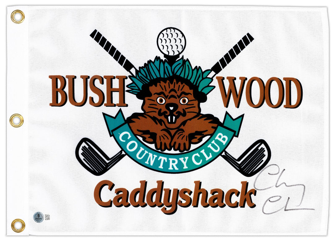 Chevy Chase Signed White Caddyshack Golf Pin Flag Caddyshack Beckett BAS QR