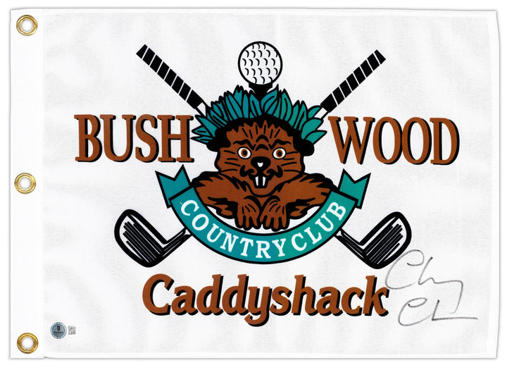 Chevy Chase Signed White Caddyshack Golf Pin Flag Caddyshack Beckett BAS QR