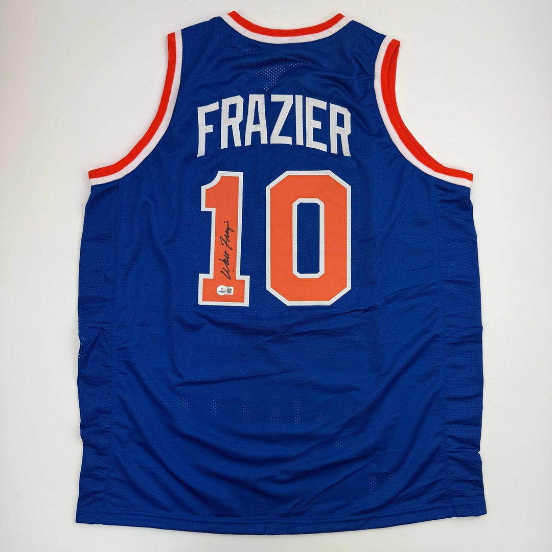 Autographed/Signed WALT FRAZIER New York Blue Jersey PSA/DNA COA Auto