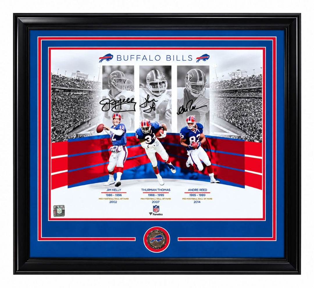 Jim Kelly Thomas Reed Signed Framed 16x20 Buffalo Bills Dynasty Photo SI COA