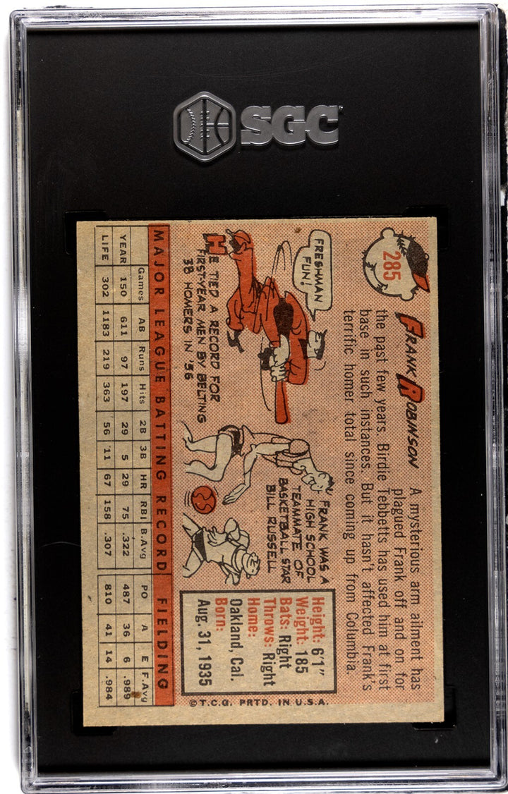 Frank Robinson 1958 Topps Baseball Card #285  Cinn Redlegs - SGC Graded 5.5 EX+