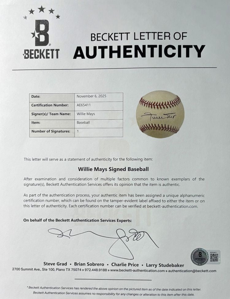 Willie Mays San Francisco Giants Signed Official NL Baseball BAS AE65411