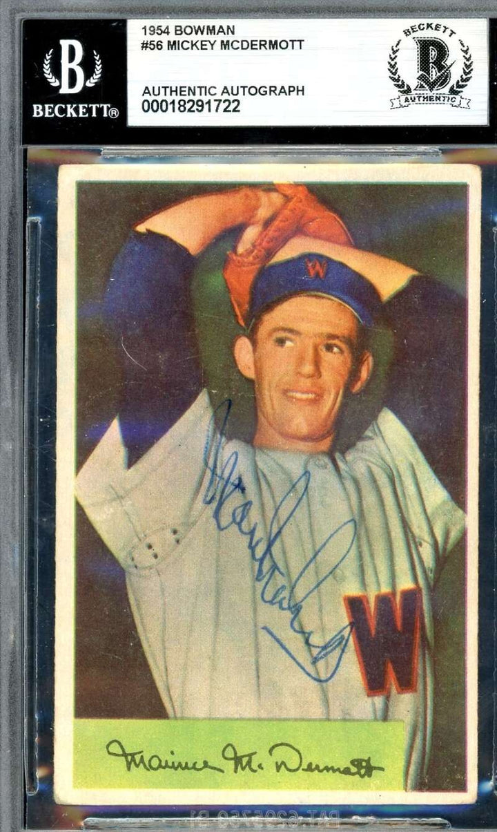 Mickey McDermott Beckett BAS Vintage Autograph 1954 Bowman Signed