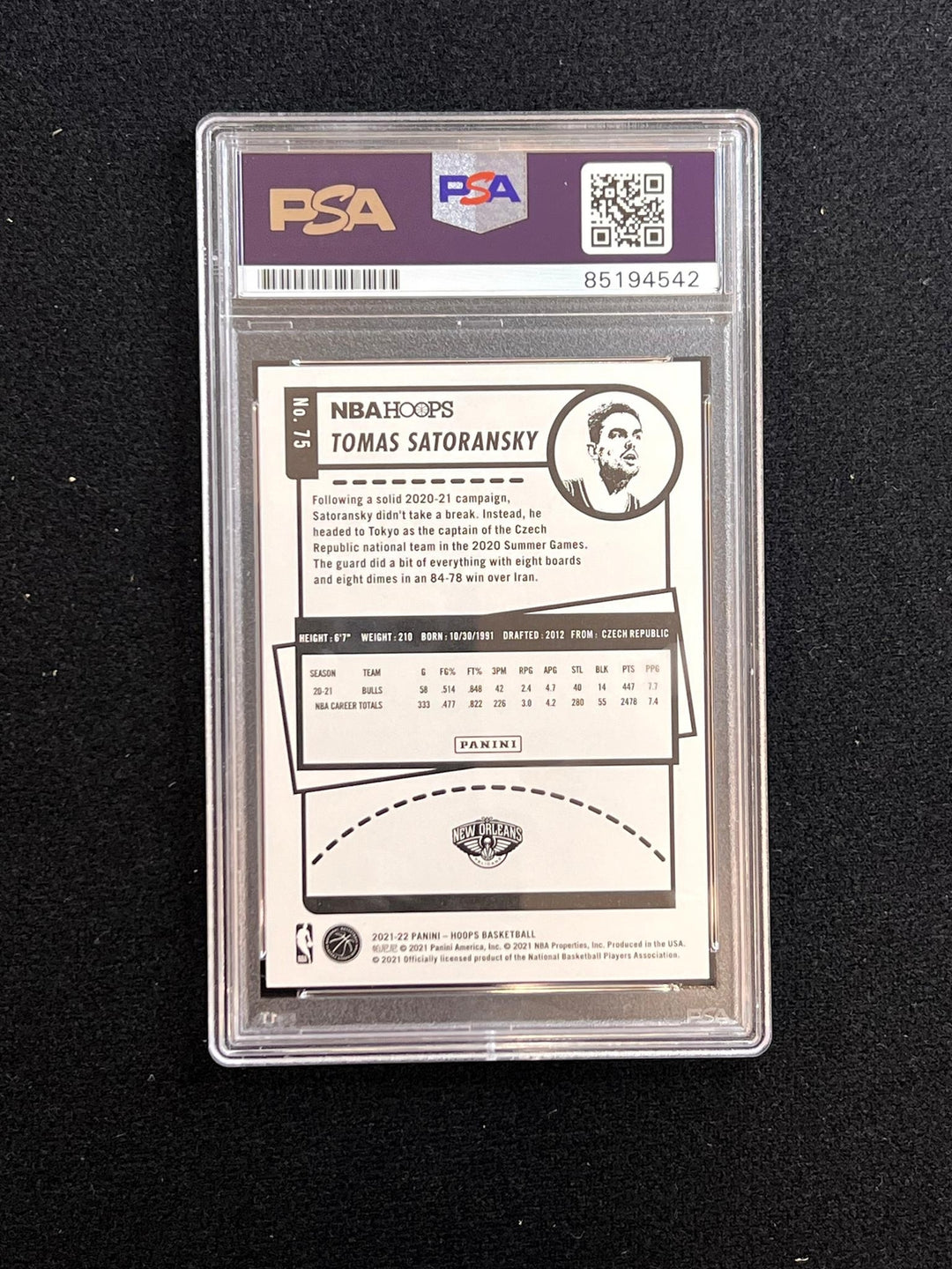 2021-22 Panini Hoops #75 Tomas Satoransky Signed Card AUTO 10 PSA Slabbed Pelica