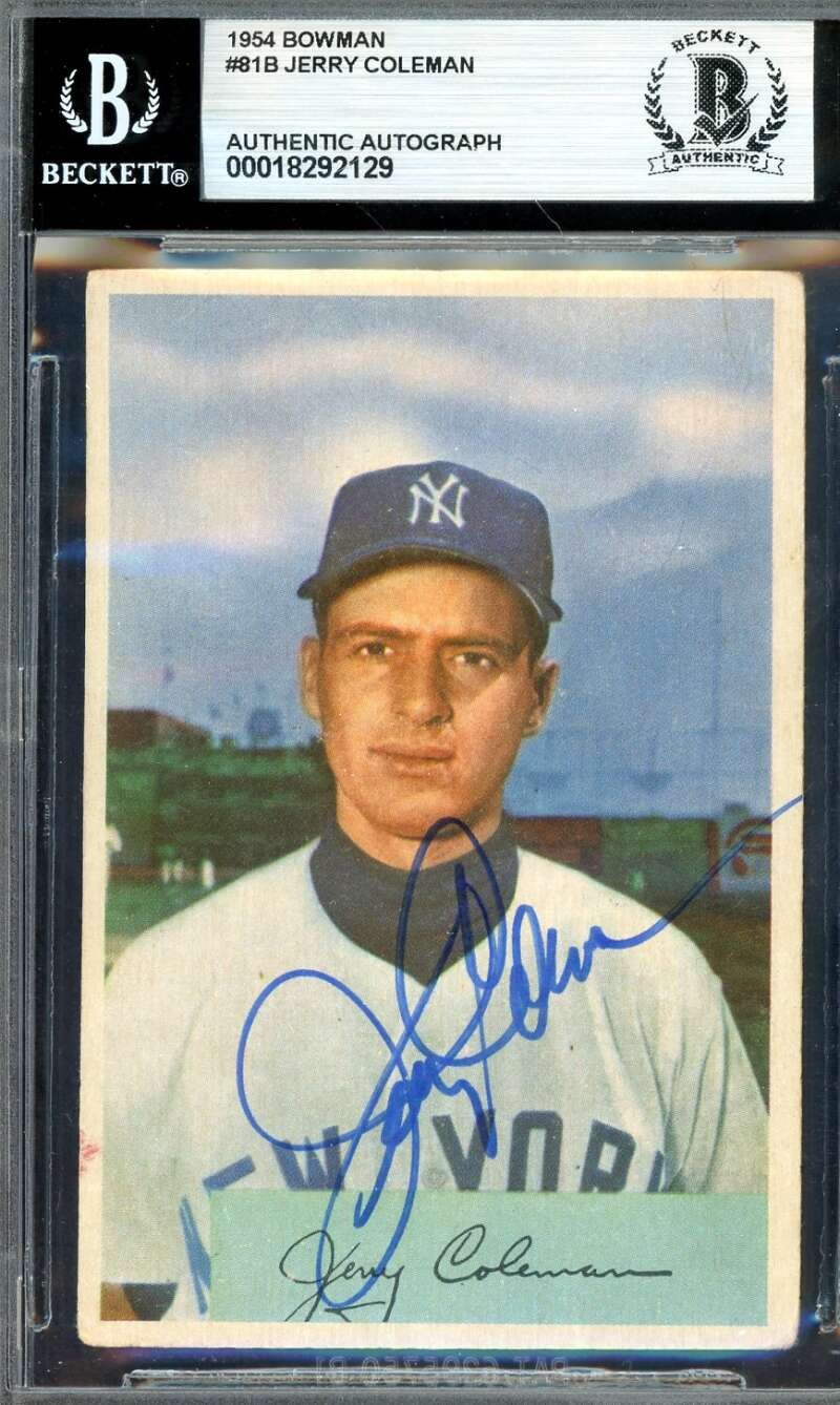 Jerry Coleman Beckett BAS Signed 1954 Bowman Autograph