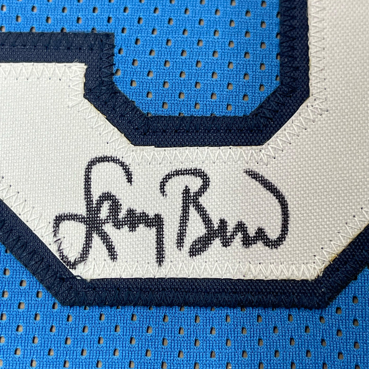 Framed Autographed/Signed Larry Bird 33x42 Indiana State Blue Jersey JSA COA