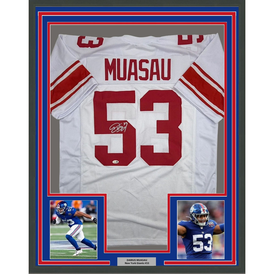 Framed Autographed/Signed Darius Muasau 35x39 New York White Jersey JSA COA